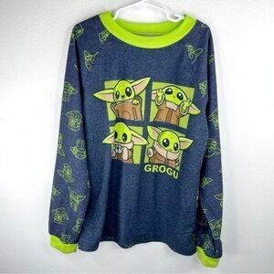 STAR WARS Boys Kids Navy Blue Fleece Like Long sleeve Grogu Neon Prints M (8-10)